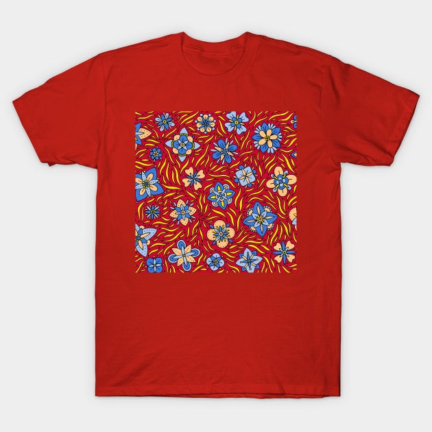 Blue and Orange Flowers T-Shirt by HLeslie Design